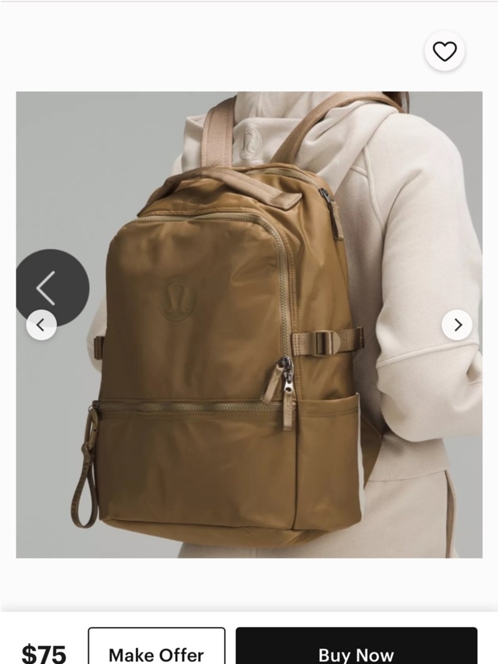 lululemon athletica Tan Backpack with Front Zip Pocket